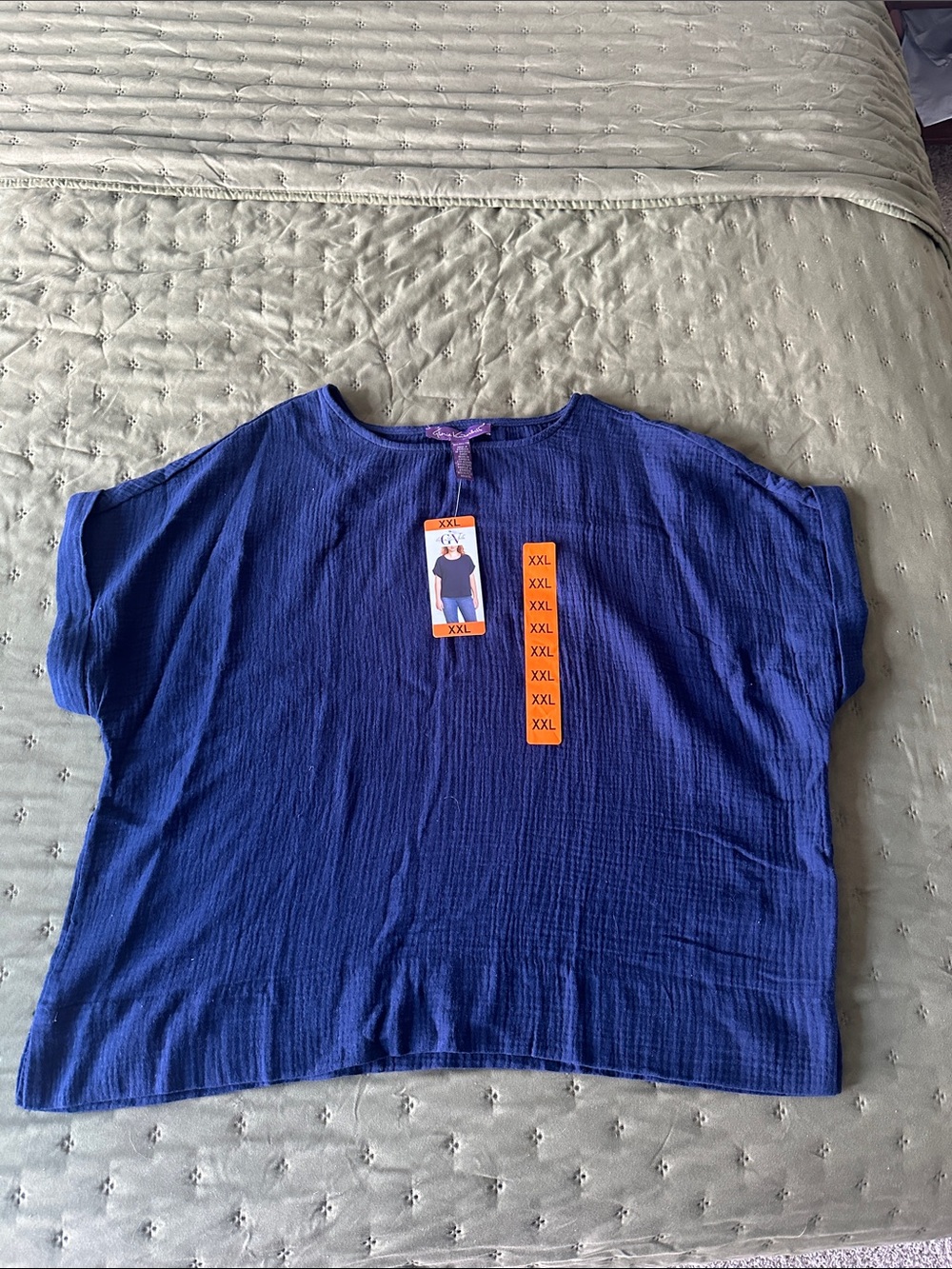 Gloria Vanderbilt Navy Short Sleeve Boxy Top